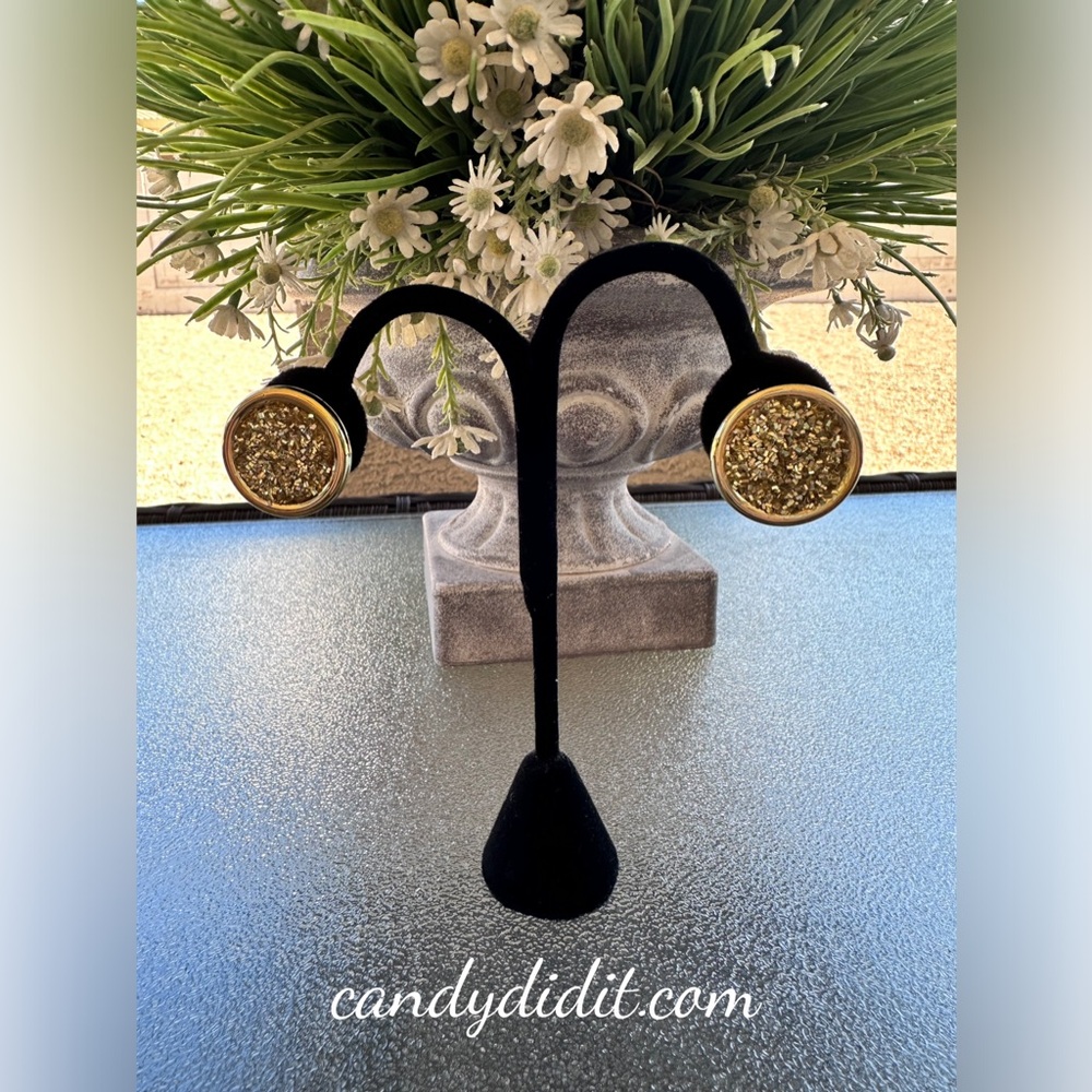 Beautiful Candy Did It!  Gold Rush Glitter Button Post  Earrings